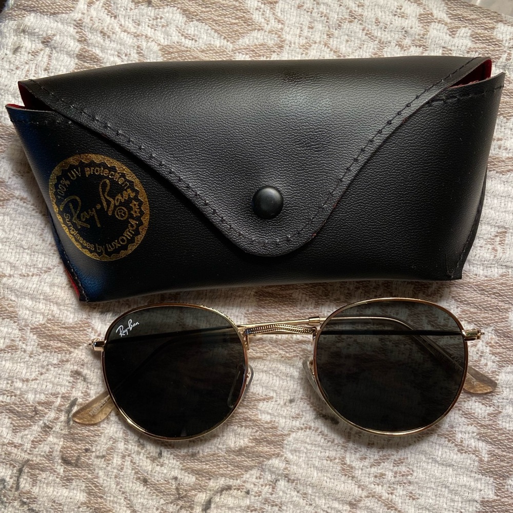 Ray-Ban Icons 50mm Round Sunglasses Gold/Green